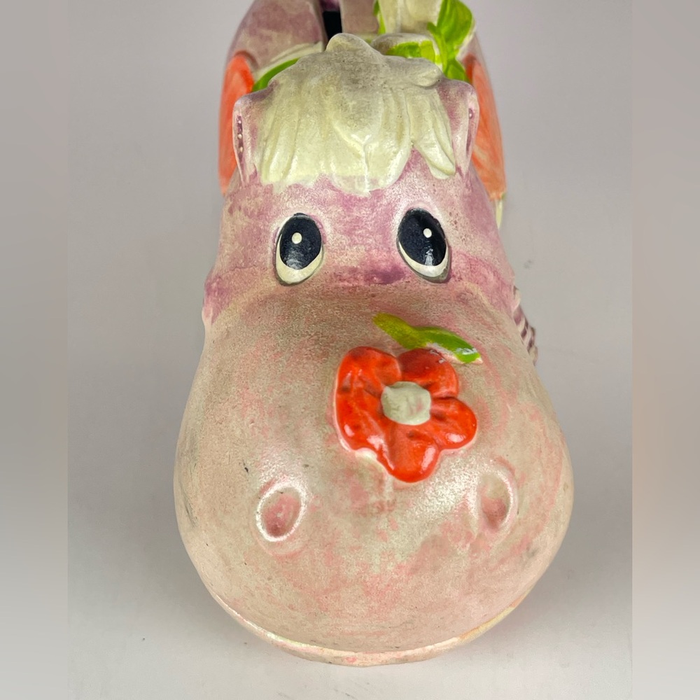 Vintage purple chalkware hippo piggy bank - Picture 3 of 12